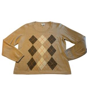 Charter Club 100% Cashmere Pullover Sweater Long Sleeve Argyle diamond Print